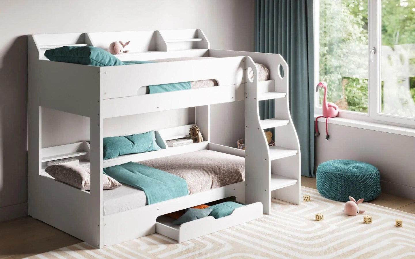 Flick Bunk Bed with Storage Drawer & Shelves